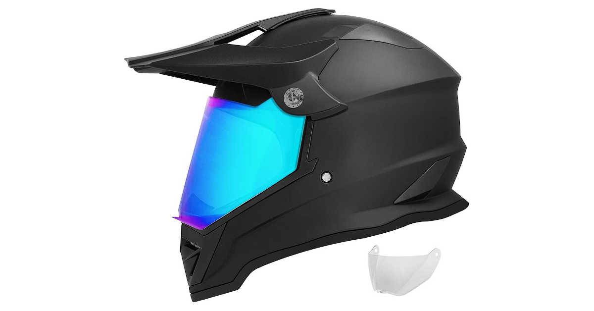 Large Matte Black GDM DK-650 Dual Sport Offroad Dirt Bike MX Motocross Helmet with Clear & Tinted Visors 